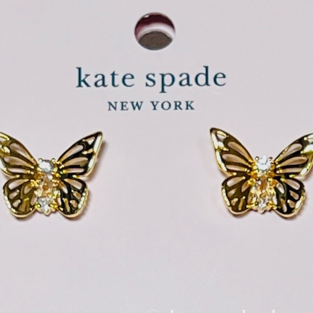 NEW Kate Spade Social Butterfly Stud Earrings Gold w/ Receipt and Dust Bag